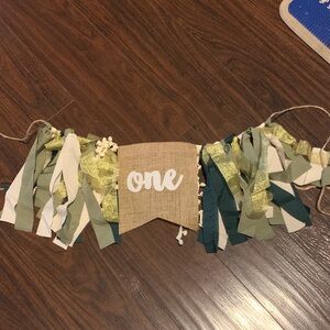 Gold and Green 'One' Birthday Banner